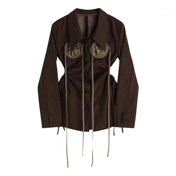 women's suits & blazers autumn winter wear brown coffee color retro waist slimming suit jacket female drawstring casual british style, White;black
women's suits & blazers autumn winter wear brown coffee color retro waist slimming suit jacket female drawstring casual british style, White;black