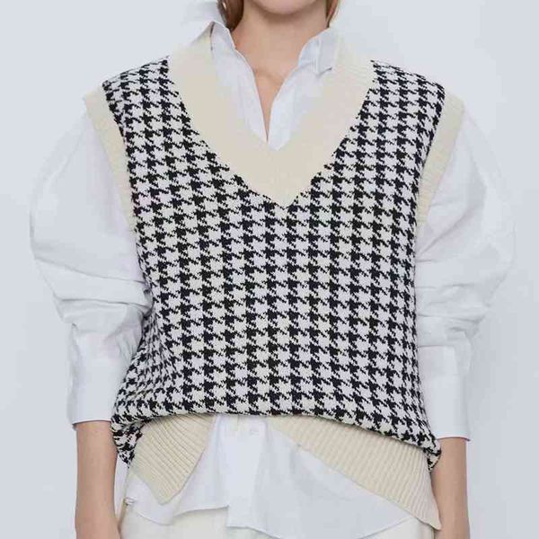 women's sweaters fashion lady houndstooth autumn za oversize vest women casual v-neck sleeveless patchwork knitted chic fl3c, White;black
women's sweaters fashion lady houndstooth autumn za oversize vest women casual v-neck sleeveless patchwork knitted chic fl3c, White;black