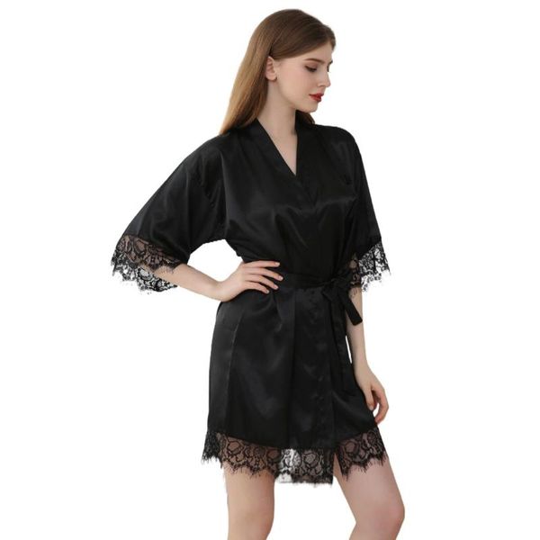 women's sleepwear lace patchwork kimono robe black female bathrobe gown intimate lingerie short casual home clothing, Black;red
women's sleepwear lace patchwork kimono robe black female bathrobe gown intimate lingerie short casual home clothing, Black;red