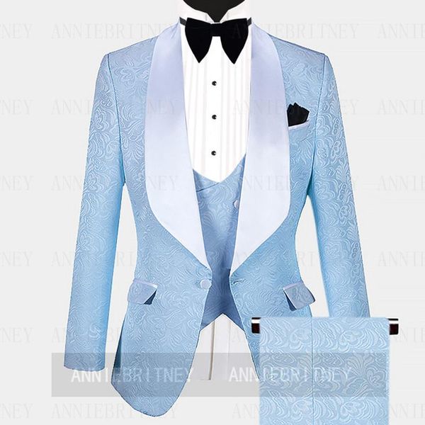 men's suits & blazers custom made jacquard men suit jacket vest pants 3 pieces set slim fit sky blue party prom wedding man groom tuxed, White;black
men's suits & blazers custom made jacquard men suit jacket vest pants 3 pieces set slim fit sky blue party prom wedding man groom tuxed, White;black
