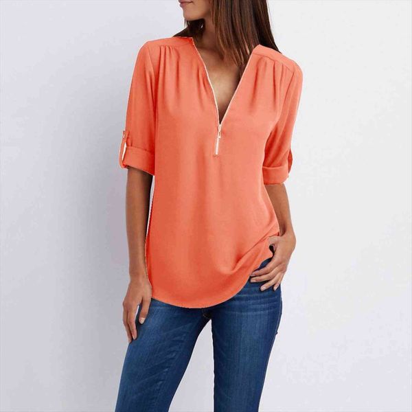 plus size office womens shirt short sleeve zipper button long sleeves loose chiffon clothing 5xl, White
plus size office womens shirt short sleeve zipper button long sleeves loose chiffon clothing 5xl, White