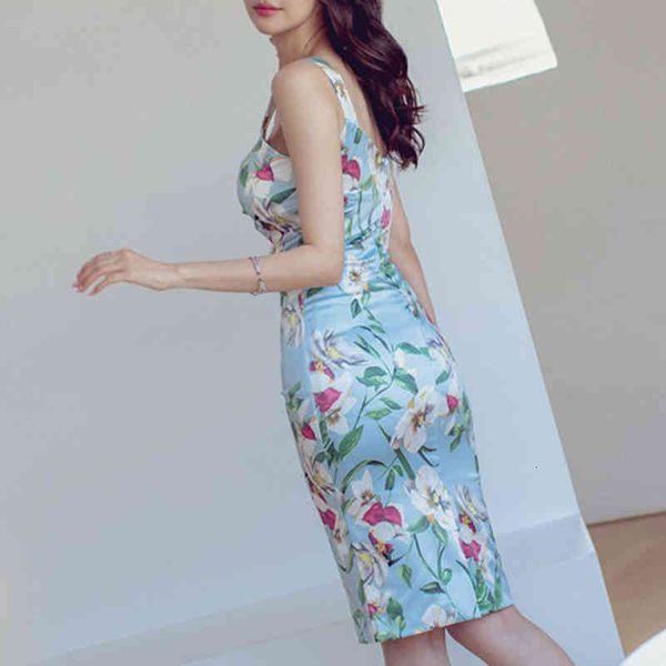 dresses elegant women's print knee-length summer boho sheath pencil bodycon es sleeveless tank 2021 vestidos, Black;gray