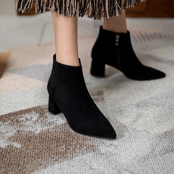 boots winter 2021 korean style simple pointed high-heeled fashion, Black