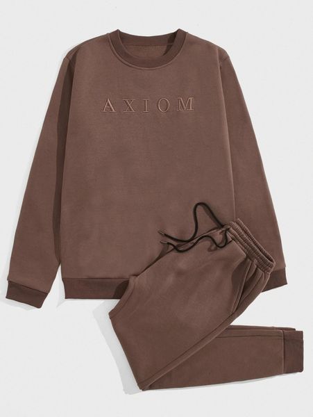 men letter embroidery sweatshirt & drawstring waist sweatpants 06yf#, Gray
men letter embroidery sweatshirt & drawstring waist sweatpants 06yf#, Gray