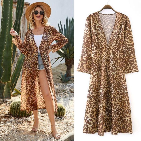 leopard print beach dress women chiffon kimono cover-ups long cardigan blouse shawl outwear beachwear women's swimwear, White;black
leopard print beach dress women chiffon kimono cover-ups long cardigan blouse shawl outwear beachwear women's swimwear, White;black