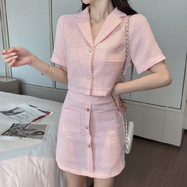 summer two piece sets vintage women sweet pink tweed short sleeve crop + mini a-line skirt outfits female 210518, White
summer two piece sets vintage women sweet pink tweed short sleeve crop + mini a-line skirt outfits female 210518, White