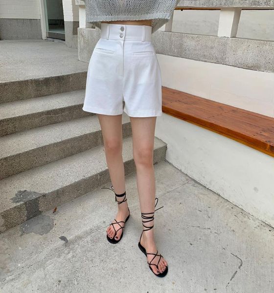 women's shorts high waist two buckle white female summer all-match sweet show thin slit casual straight tube pants, White;black
women's shorts high waist two buckle white female summer all-match sweet show thin slit casual straight tube pants, White;black