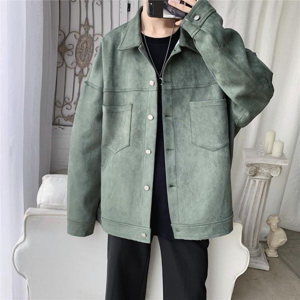 men's jackets solid oversized suede korean style men casual loose coats 2021 autumn fashion outerwear, Black;brown
men's jackets solid oversized suede korean style men casual loose coats 2021 autumn fashion outerwear, Black;brown