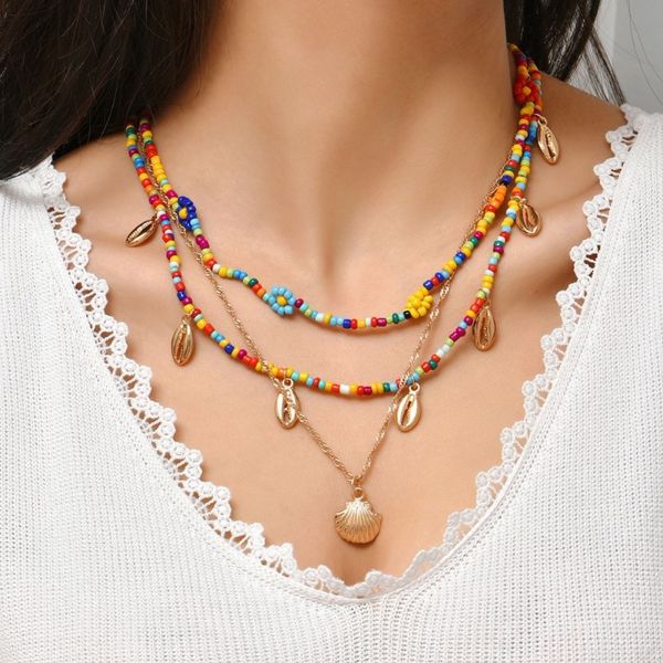 rainbow rice bead necklaces creative flower multilayer bohemia necklace metal shell pendant choker wholesale, Silver
rainbow rice bead necklaces creative flower multilayer bohemia necklace metal shell pendant choker wholesale, Silver