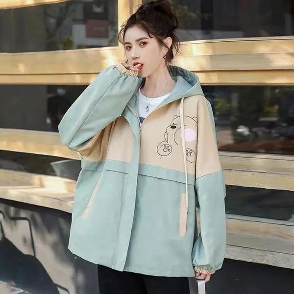 women's jackets spring autumn cute bear print women korean stitching color hooded zipper student coats casual all-match baseball unifor, Black;brown
women's jackets spring autumn cute bear print women korean stitching color hooded zipper student coats casual all-match baseball unifor, Black;brown
