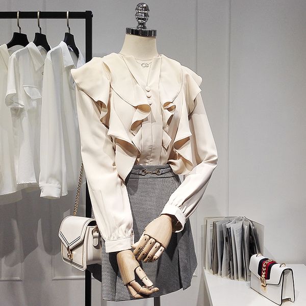 sweet retro ruffled long-sleeved shirt for women 2021 spring and summer new fashion solid colour shirt elegant all-match top, White
sweet retro ruffled long-sleeved shirt for women 2021 spring and summer new fashion solid colour shirt elegant all-match top, White