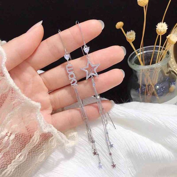 s925 sterling silver letter net red women's long tassel personalized earrings, Black
s925 sterling silver letter net red women's long tassel personalized earrings, Black