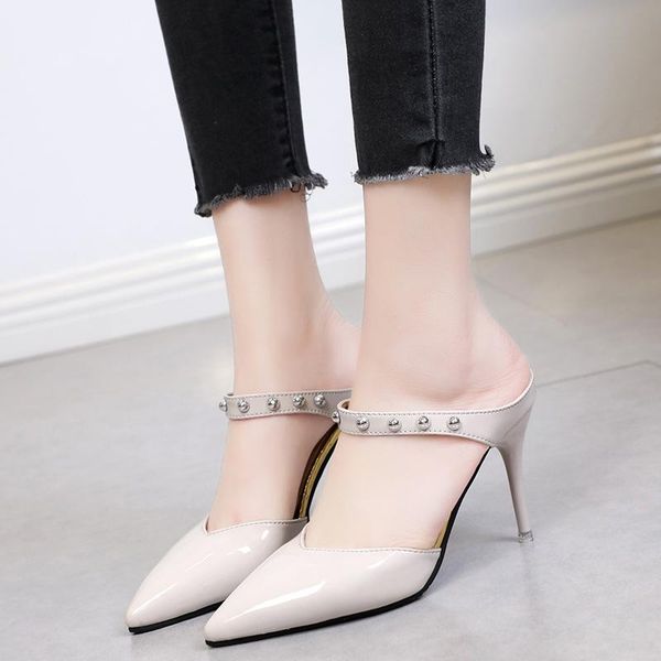 dress shoes women sandals point toe rivet slip on thin high heels pu elegant fashion woman ladies slides female party summer, Black
dress shoes women sandals point toe rivet slip on thin high heels pu elegant fashion woman ladies slides female party summer, Black