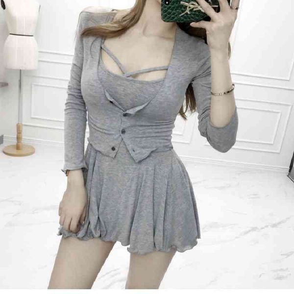 cardigan two piece suit buttons summer dress mini women slim high elastic bodycon party dresses vestidos bandage 210417, Black;gray
cardigan two piece suit buttons summer dress mini women slim high elastic bodycon party dresses vestidos bandage 210417, Black;gray