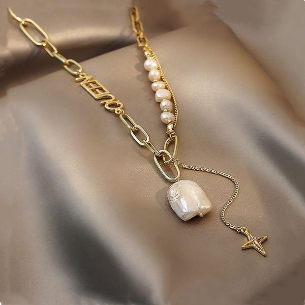 pendant necklaces origin summer baroque irregular freshwater pearl star necklace for women asymmetry letter chain metal jewelry, Silver
pendant necklaces origin summer baroque irregular freshwater pearl star necklace for women asymmetry letter chain metal jewelry, Silver