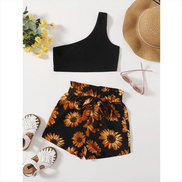 2 7y summer fashion kids girls clothes sets 2pcs one shoulder solid vest sunflowers shorts, White
2 7y summer fashion kids girls clothes sets 2pcs one shoulder solid vest sunflowers shorts, White