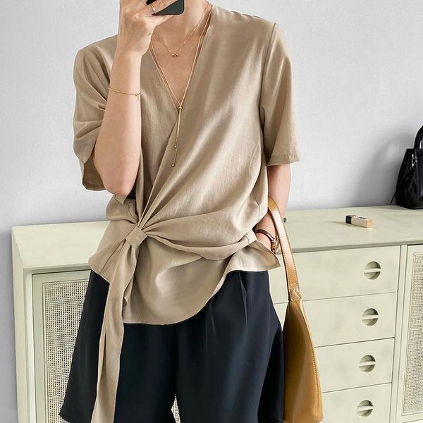 women's blouses & shirts korean chic thin women 2021 simple irregular summer design short sleeve office ladies shirt female casual, White
women's blouses & shirts korean chic thin women 2021 simple irregular summer design short sleeve office ladies shirt female casual, White