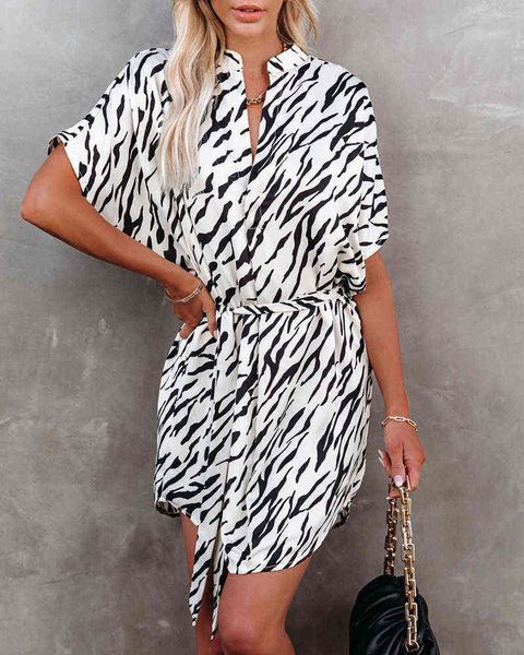 casual dresses 2022 print loose tie irregular fashion dresses, Black;gray