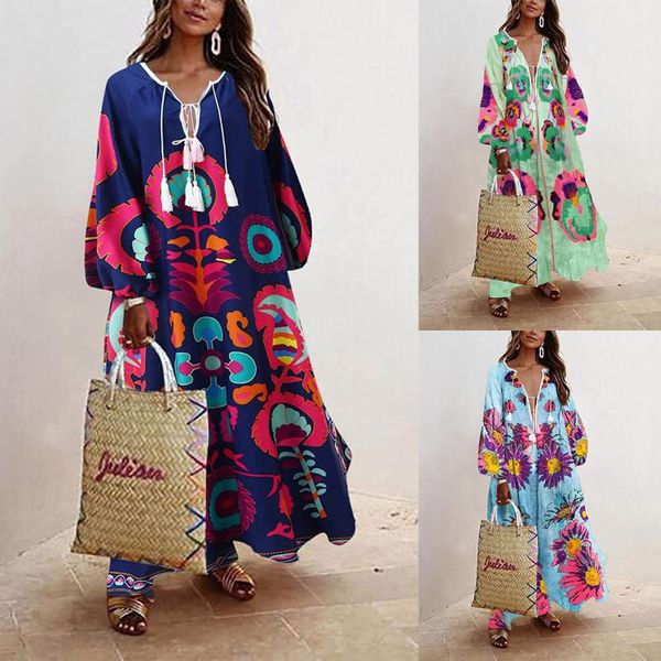 casual dresses dress long sleeve elegant loose floral print v-neck bandage bohemian beach maxi ladies for women party, Black;gray
casual dresses dress long sleeve elegant loose floral print v-neck bandage bohemian beach maxi ladies for women party, Black;gray