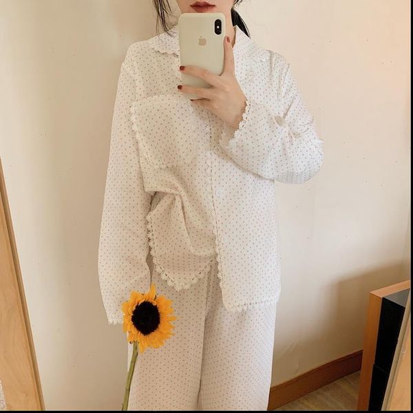 white polka dot pajamas women sleepwear set lace home suit pants pijamas pockets long sleeve shirts lounge wear 2 piece, Black;red
white polka dot pajamas women sleepwear set lace home suit pants pijamas pockets long sleeve shirts lounge wear 2 piece, Black;red