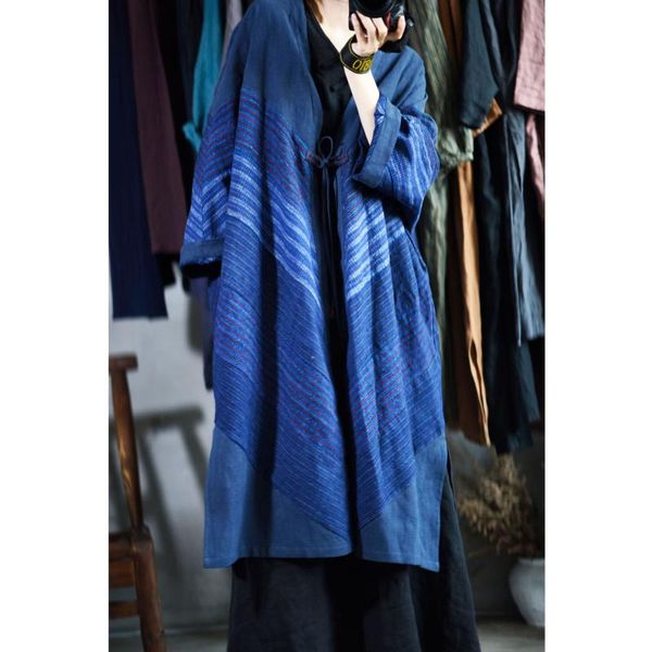 women's trench coats 20 / september brocade cotton hand woven old cloth striped patchwork lace up style windbreaker 1025, Tan;black 
women's trench coats 20 / september brocade cotton hand woven old cloth striped patchwork lace up style windbreaker 1025, Tan;black