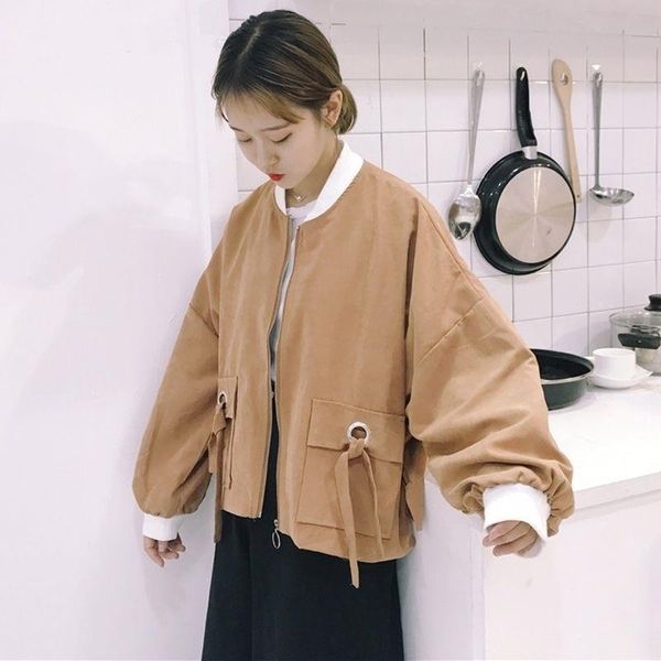 women's jackets 2021 spring autumn women korean harajuku bf loose baseball jacket pockets lace up batwing sleeve a21, Black;brown
women's jackets 2021 spring autumn women korean harajuku bf loose baseball jacket pockets lace up batwing sleeve a21, Black;brown