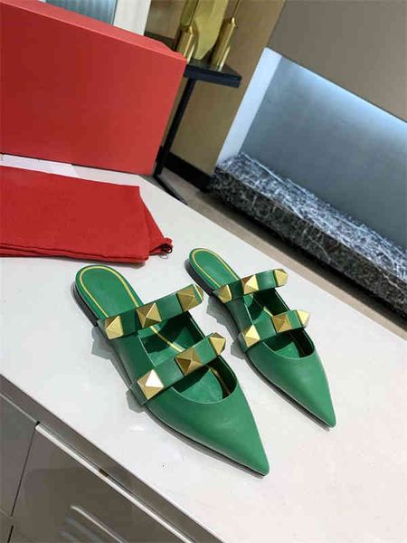 flat fashion women sandals designer pointed toe cover big willow nail casual metal golden rivets genuine leather sole sootheze slipper, Black
flat fashion women sandals designer pointed toe cover big willow nail casual metal golden rivets genuine leather sole sootheze slipper, Black
