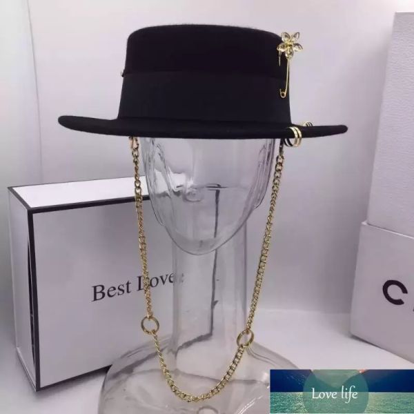 black cap female british wool hat fashion party flat hat chain strap and pin fedoras for woman for a street-style shooting factory price exp, Blue;gray
black cap female british wool hat fashion party flat hat chain strap and pin fedoras for woman for a street-style shooting factory price exp, Blue;gray