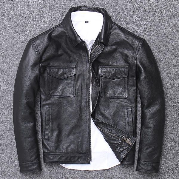 men's leather & faux brand vintage jacket men 100% cowhide natural jackets motorcycle biker red brown slim coat autumn, Black
men's leather & faux brand vintage jacket men 100% cowhide natural jackets motorcycle biker red brown slim coat autumn, Black