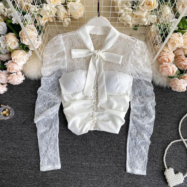 blouse women's shirt 2021 lace blouses long sleeve shirts female crop bow collar all-match slim blusas &, White
blouse women's shirt 2021 lace blouses long sleeve shirts female crop bow collar all-match slim blusas &, White