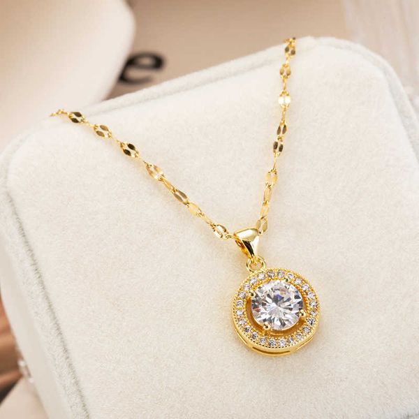 luxury stainless steel women's necklace, romantic crystal inlaid zircon round pendant, chain, 2021, Silver
luxury stainless steel women's necklace, romantic crystal inlaid zircon round pendant, chain, 2021, Silver