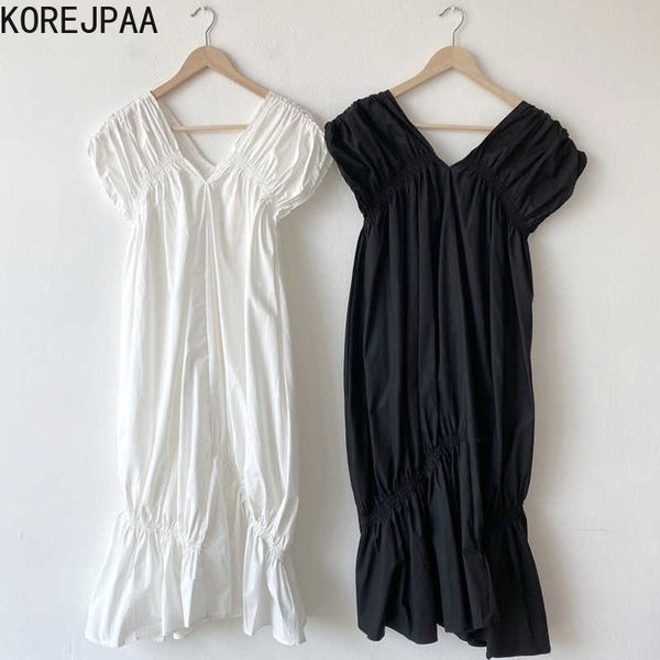 korejpaa women dress summer korean minimalist elegant v-neck loose pleated short sleeve mid-length irregular ruffle vestido 210526, Black;gray
korejpaa women dress summer korean minimalist elegant v-neck loose pleated short sleeve mid-length irregular ruffle vestido 210526, Black;gray
