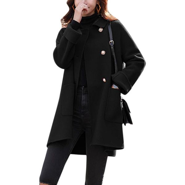 women's wool & blends elegant solid women woolen coats turn-down collar full sleeve mid long outwear double breasted korean style ladie, Black
women's wool & blends elegant solid women woolen coats turn-down collar full sleeve mid long outwear double breasted korean style ladie, Black