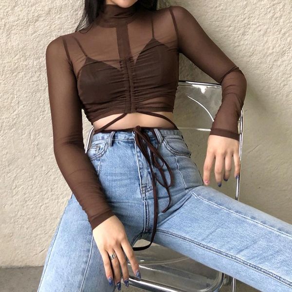 women's t-shirt fashion women summer t-shirts see-through sheer mesh ladies tshirt high neck long sleeve slim skinny pleated, White
women's t-shirt fashion women summer t-shirts see-through sheer mesh ladies tshirt high neck long sleeve slim skinny pleated, White