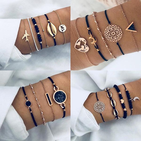 charm bracelets bohemian black rope chain bracelet set for women aircraft shell moon heart crystal bangle boho jewelry, Golden;silver
charm bracelets bohemian black rope chain bracelet set for women aircraft shell moon heart crystal bangle boho jewelry, Golden;silver