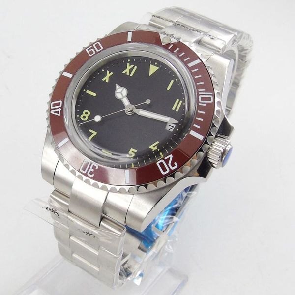 wristwatches 40mm black sterile dial domed glass brown ceramic bezel mechanical date 21 jewels miyota 8215 automatic men's wristwatch, Slivery;brown
wristwatches 40mm black sterile dial domed glass brown ceramic bezel mechanical date 21 jewels miyota 8215 automatic men's wristwatch, Slivery;brown