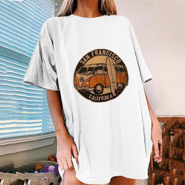 women's car printed pattern t-shirt vintage casual short sleeve round neck long tees girls summer clothes, White
women's car printed pattern t-shirt vintage casual short sleeve round neck long tees girls summer clothes, White