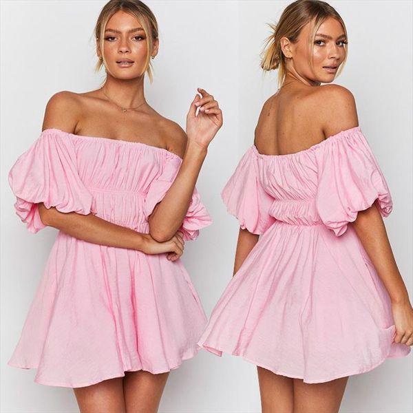 pink color off shoulder summer women dresses lantern sleeve high waist mini, Black;gray
pink color off shoulder summer women dresses lantern sleeve high waist mini, Black;gray