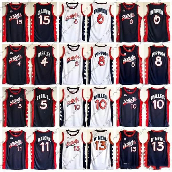1996 us basketball jersey dream three 4 charles barkley 5 hill 10 miller 6 penny hardaway 8 scottie pippen 15 hakeem olajuwon american, Black
1996 us basketball jersey dream three 4 charles barkley 5 hill 10 miller 6 penny hardaway 8 scottie pippen 15 hakeem olajuwon american, Black