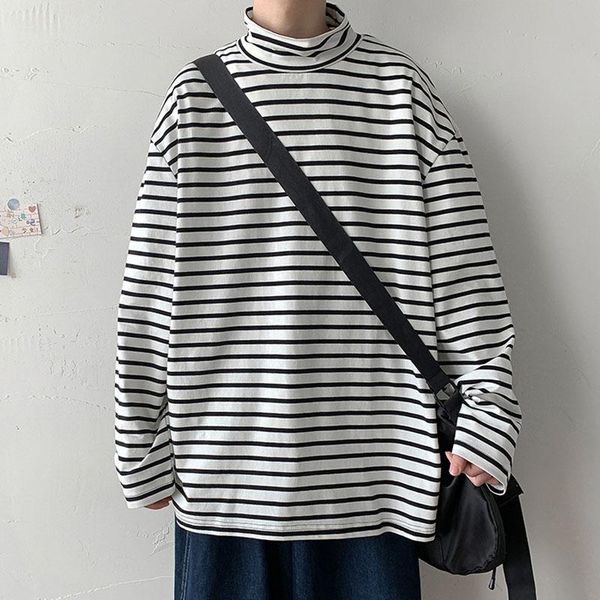 men's t-shirts korean fashion streetwear soft 100% cotton turtleneck long sleeve black white striped t shirts, White;black
men's t-shirts korean fashion streetwear soft 100% cotton turtleneck long sleeve black white striped t shirts, White;black