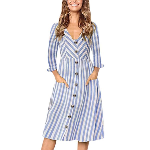 casual dresses womens striped dress long sleeve fashion button mid-calf v-neck vestidos de festa sukienki vestido, Black;gray
casual dresses womens striped dress long sleeve fashion button mid-calf v-neck vestidos de festa sukienki vestido, Black;gray