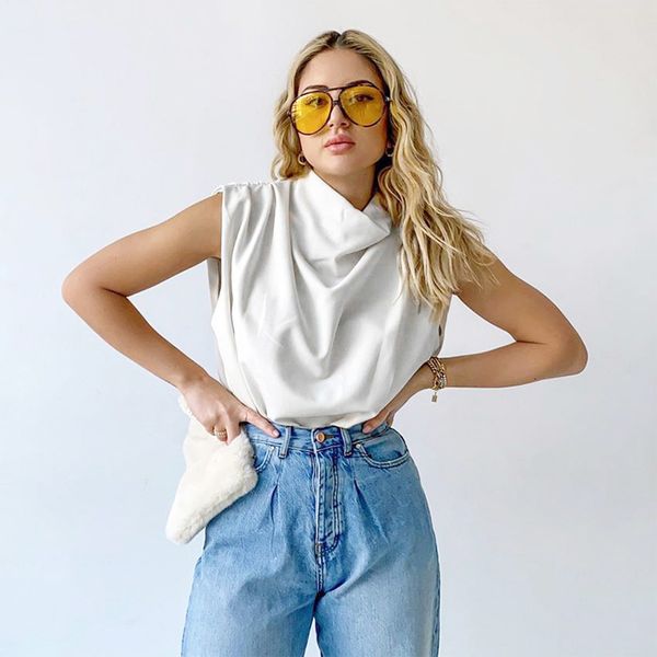 women's blouses & shirts summer white turtleneck sleeveless blouse casual loose ladies office simple streetwear female sv7d
women's blouses & shirts summer white turtleneck sleeveless blouse casual loose ladies office simple streetwear female sv7d