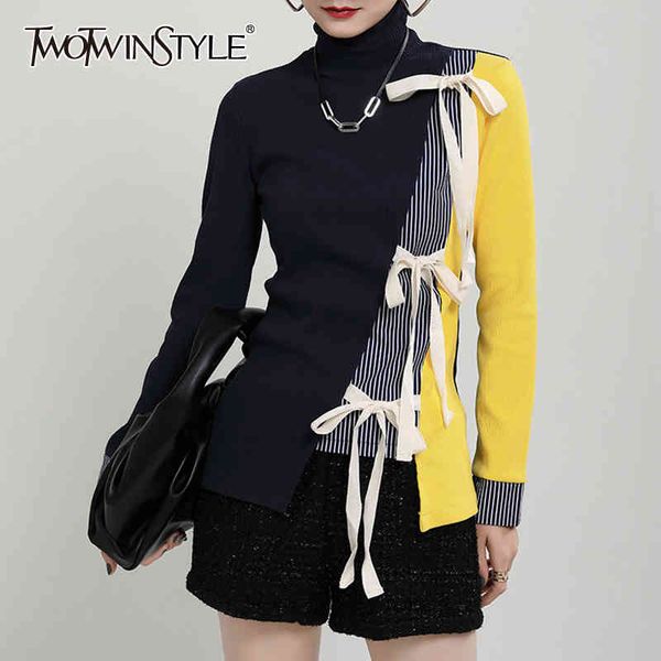 twotwinstyle hit color knitted for women turtleneck long sleeve lace up bowknot slim sweater female fashion clothing 210517, White;black
twotwinstyle hit color knitted for women turtleneck long sleeve lace up bowknot slim sweater female fashion clothing 210517, White;black