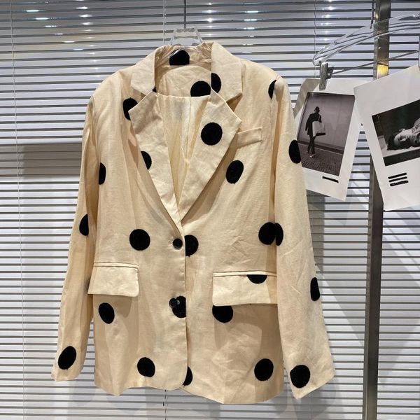 women's suits & blazers 2021 autumn big polka dot double pocket design cotton and linen temperament suit jacket blazer women, White;black
women's suits & blazers 2021 autumn big polka dot double pocket design cotton and linen temperament suit jacket blazer women, White;black