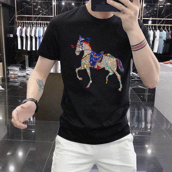 w0576 short sleeve trendy t-shirt tianma drill round neck black half sleeve youth new youth summer, White;black
w0576 short sleeve trendy t-shirt tianma drill round neck black half sleeve youth new youth summer, White;black