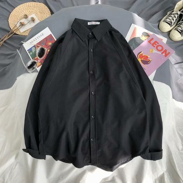 white men's long-sleeved shirt korean version the trend of loose and handsome solid color wild casual jacket men tide b, White;black
white men's long-sleeved shirt korean version the trend of loose and handsome solid color wild casual jacket men tide b, White;black