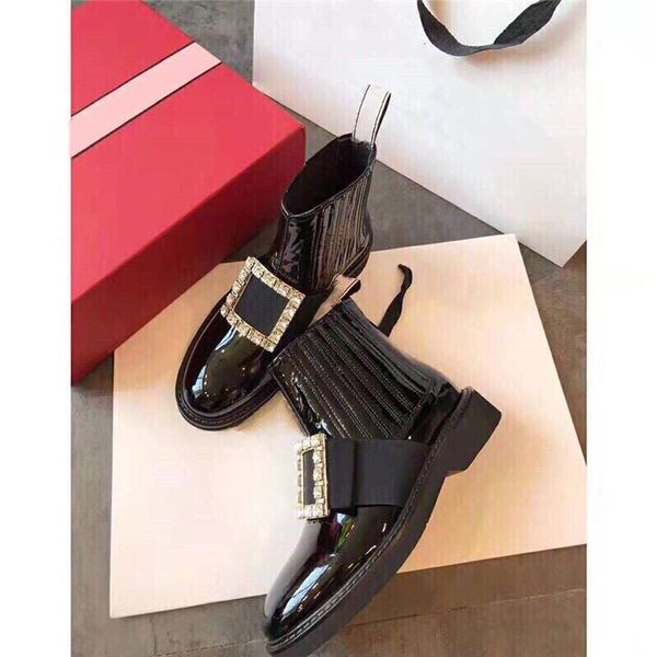 boots crystal buckle woman ankle mid heel luxury designer brand ladies shoes patent leather round toe zapatos de mujer, Black
boots crystal buckle woman ankle mid heel luxury designer brand ladies shoes patent leather round toe zapatos de mujer, Black