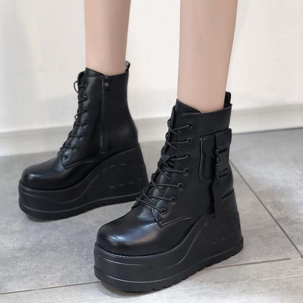 boots rimocy wedges heels platform motorcycle women pu leather lace up chunky ankle woman plus size punk buckle booties 43, Black
boots rimocy wedges heels platform motorcycle women pu leather lace up chunky ankle woman plus size punk buckle booties 43, Black