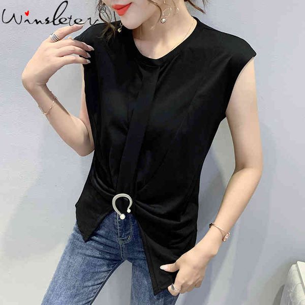 women's t-shirt summer european clothes cotton fashion irregularity drape women sleeveless all match casual tees 2021 t1, White
women's t-shirt summer european clothes cotton fashion irregularity drape women sleeveless all match casual tees 2021 t1, White