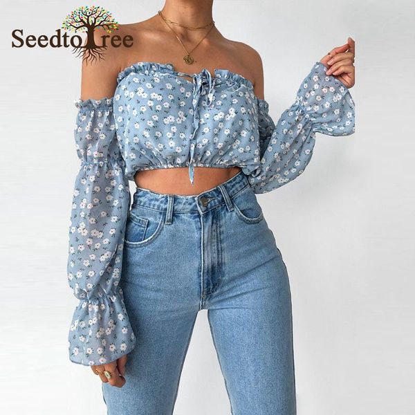 women's blouses & shirts floral print frill hem off shoulder crop blouse women long sleeve slash neck casual short, White
women's blouses & shirts floral print frill hem off shoulder crop blouse women long sleeve slash neck casual short, White